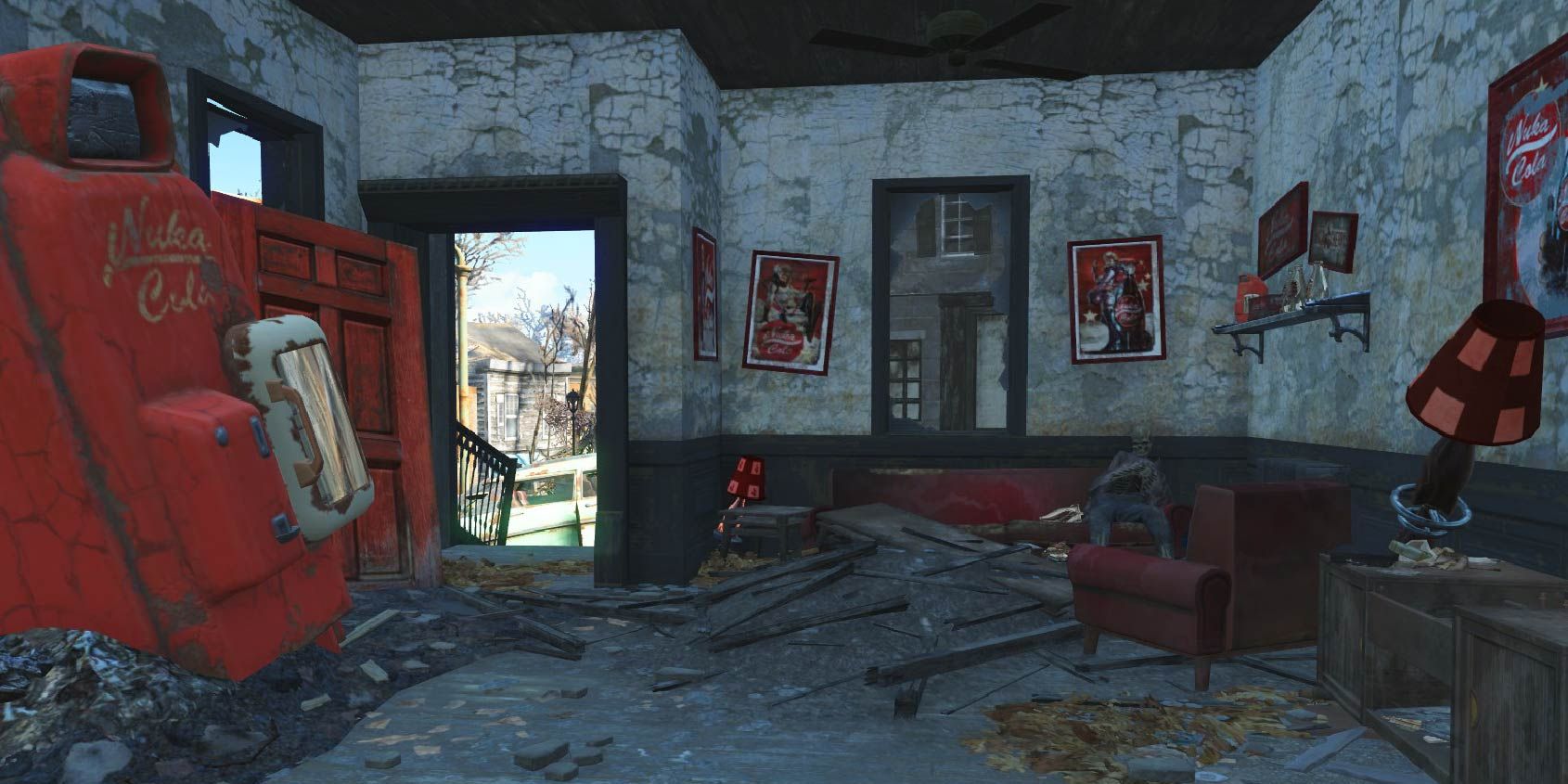 The interior of a house in the Commonwealth, filled with Nuka Cola memorabilia.