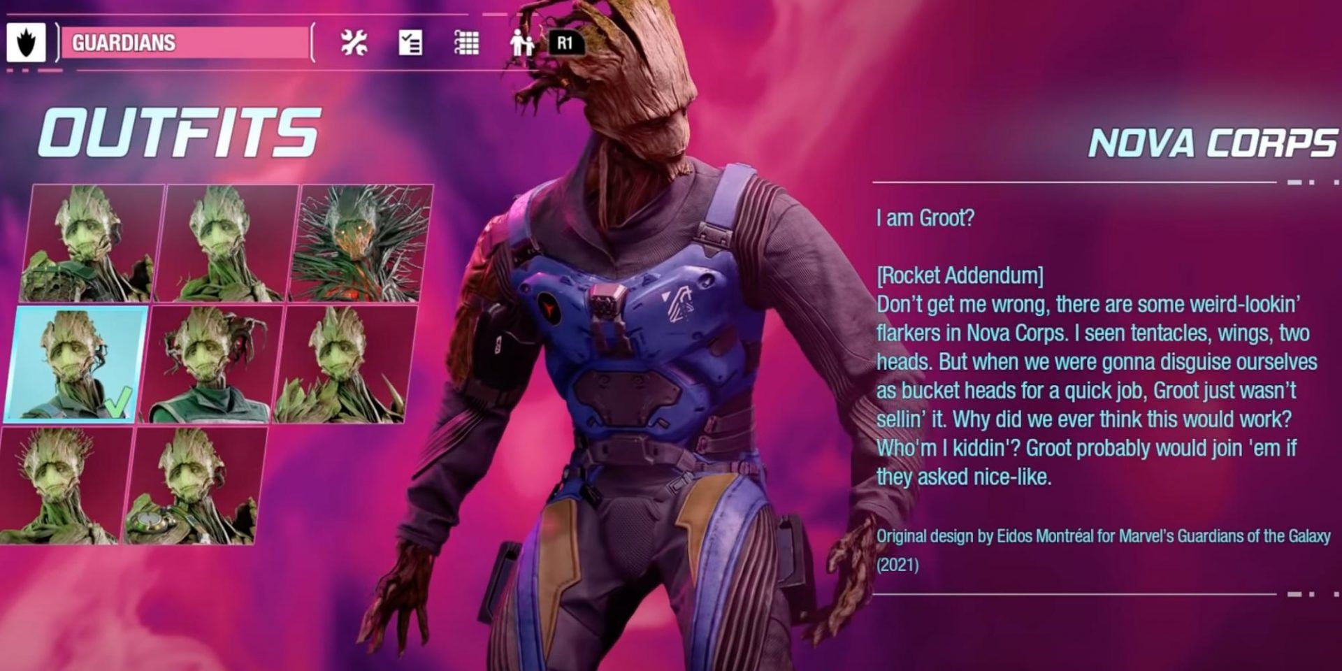 Marvel's Guardians of the Galaxy Groot Nova Corps Outfit