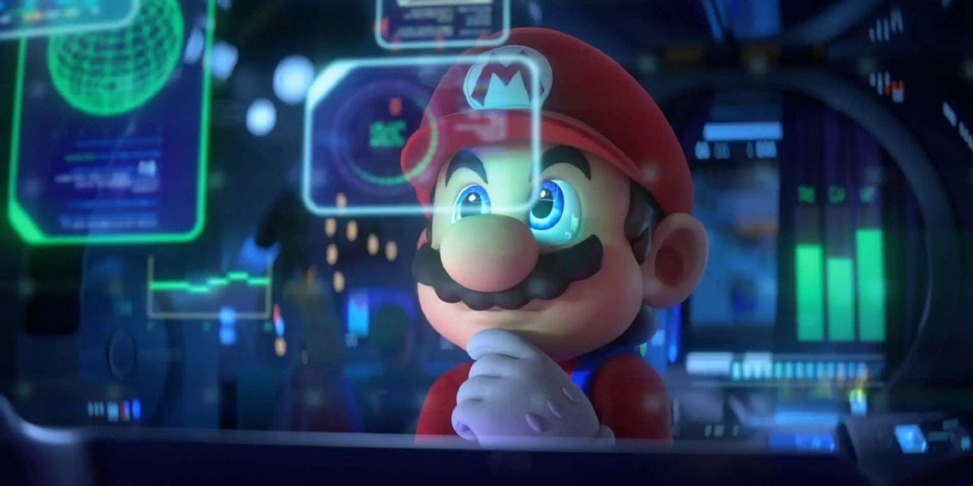Mario Looking At Spaceship Interface In Sparks Of Hope Cinematic