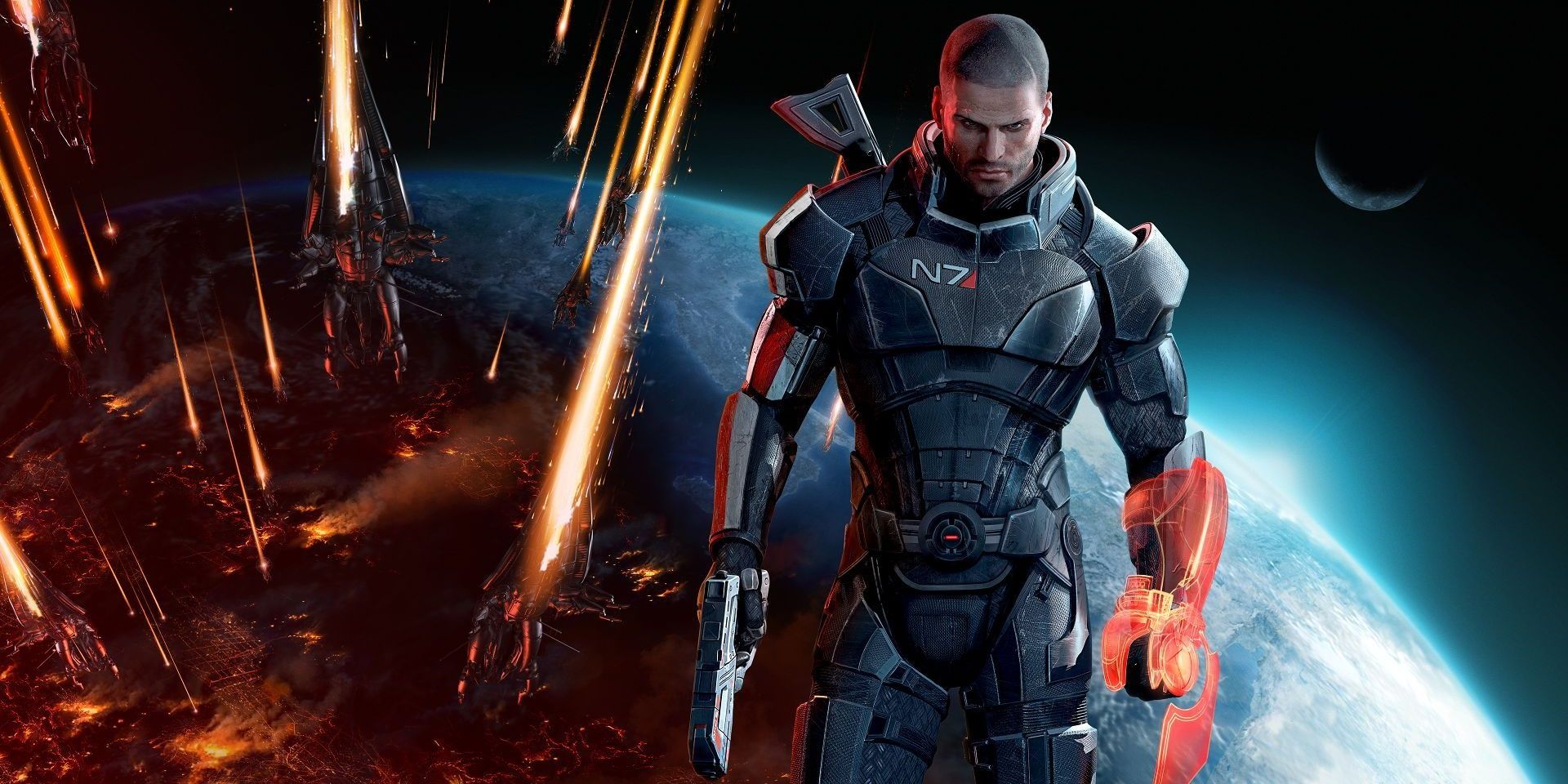 Commander Shepard standing as Earths last hope