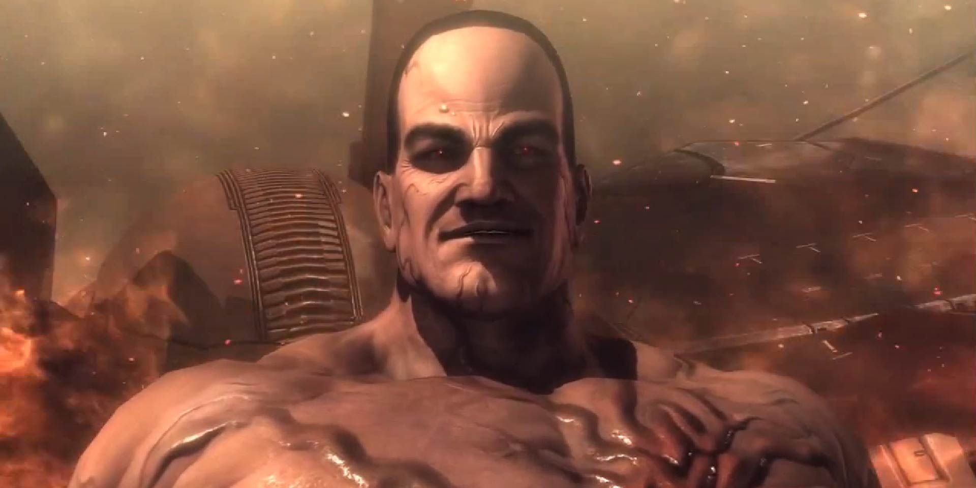 Senator Armstrong from Metal Gear Rising: Revengeance; an intensely muscular balding man.