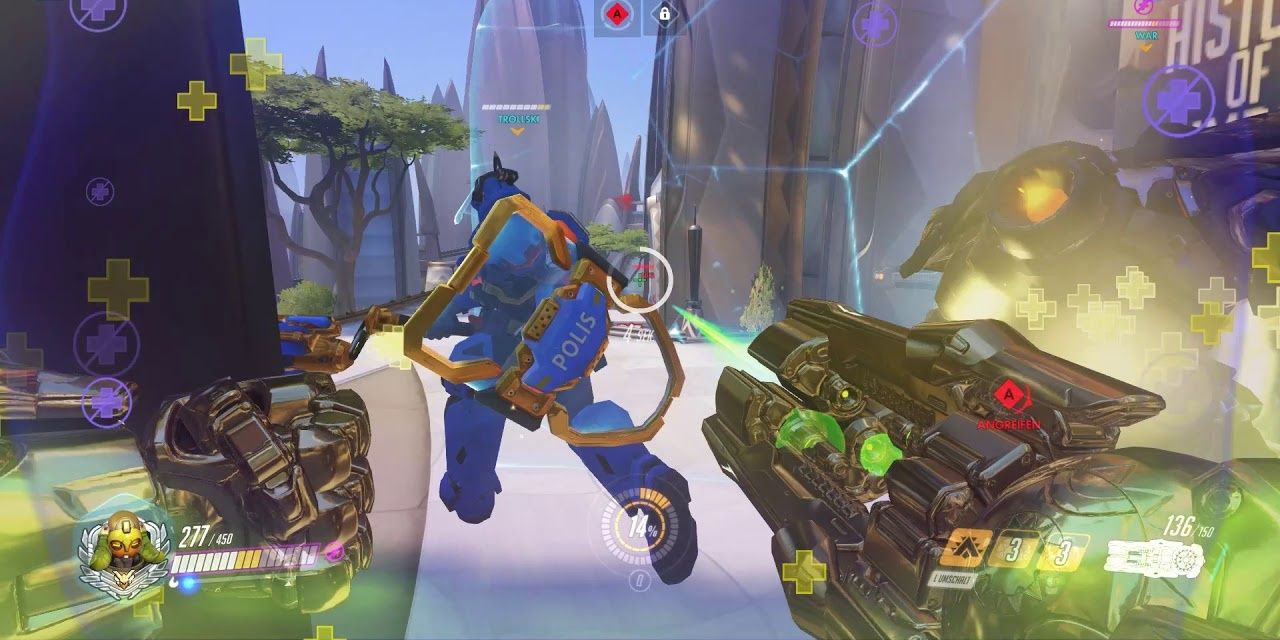 Orisa using fortify after being hit by Ana's grenade