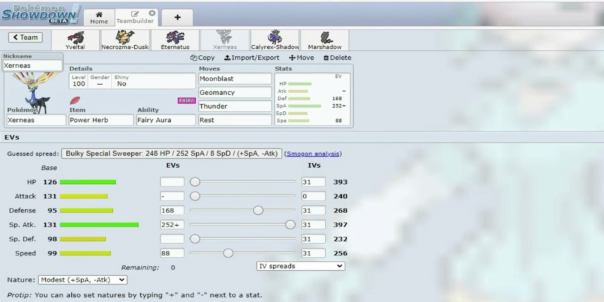Pokemon Showdown Team Builder Screen