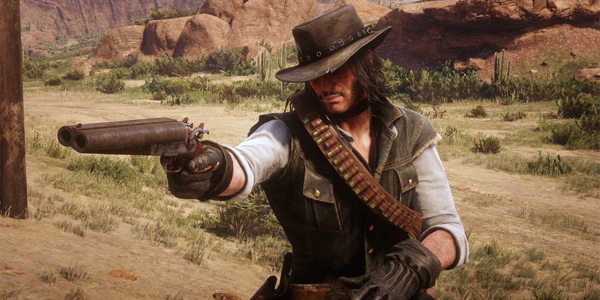 Red Dead Redemption John Marston Holding Double Barrel Shotgun