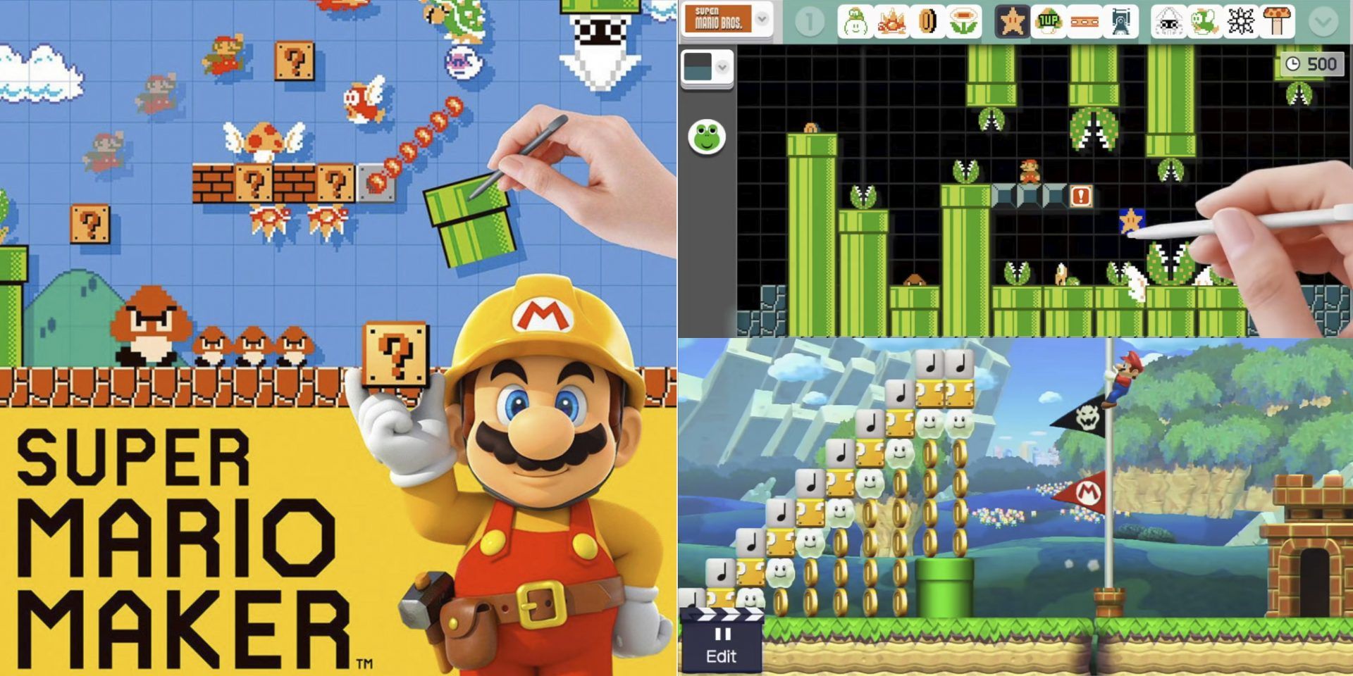 Super Mario Maker Cover Art With Gameplay for Super Mario bros and New Super Mario Bros. U UI and Editing Mode