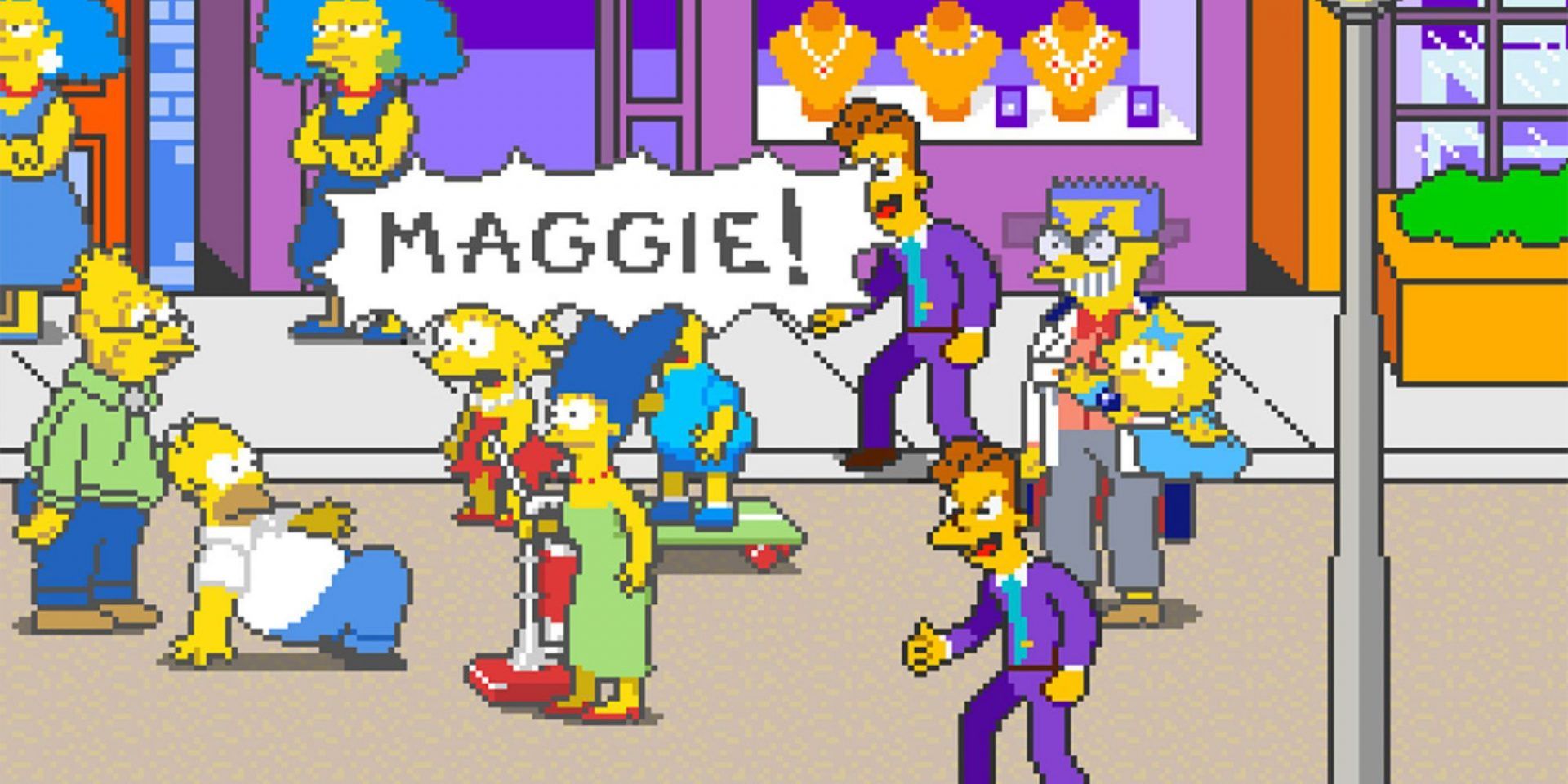 The Simpsons family call out Maggie's name as she's kidnapped by Mr. Smithers