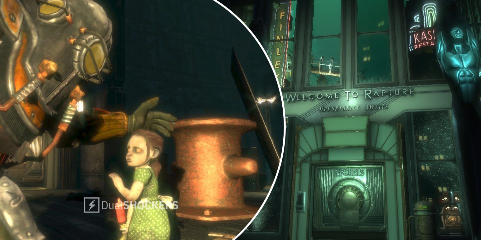 BioShock Little Sister on left, Rapture on right