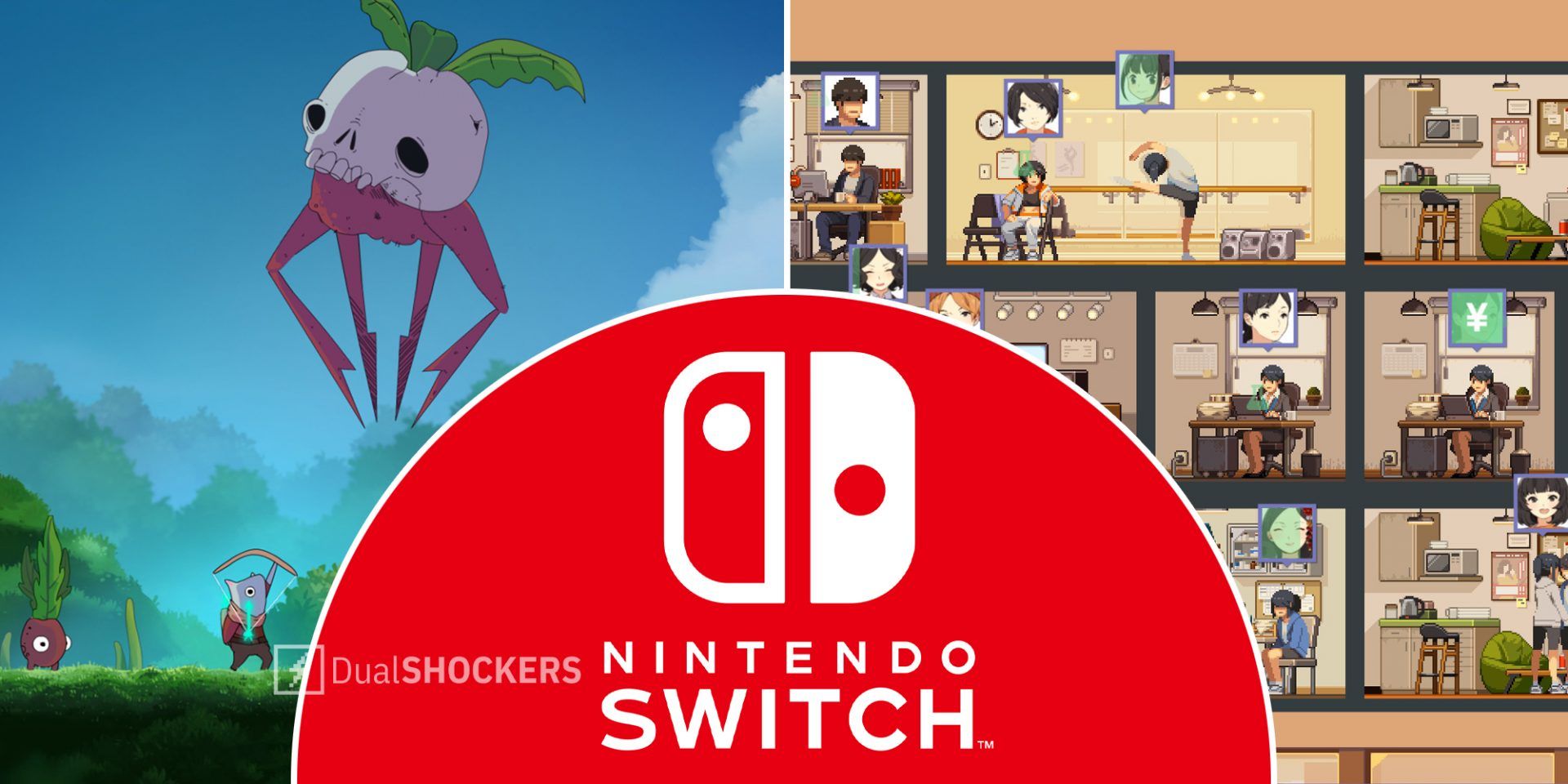 Nintendo Switch games Islets on left, Nintendo Switch logo, Idol Manager on right