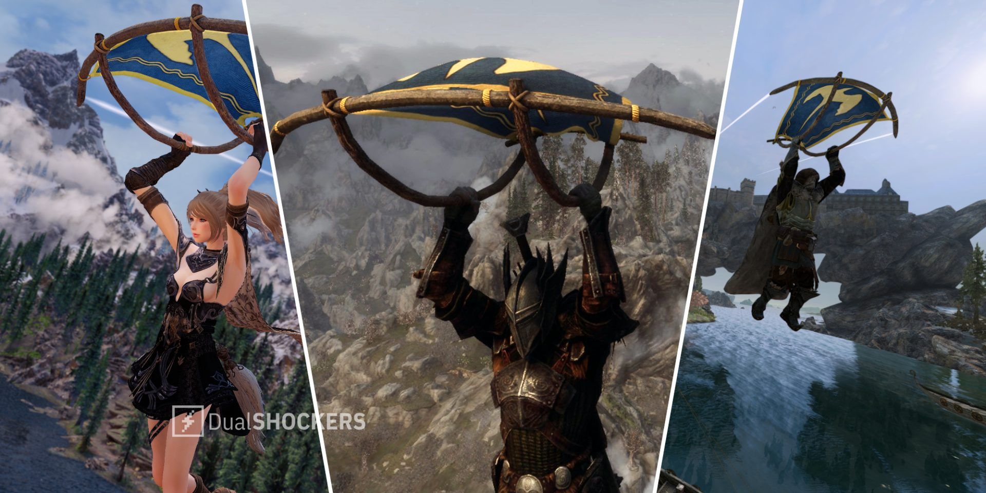 The Elder Scrolls V: Skyrim paraglider mod in action