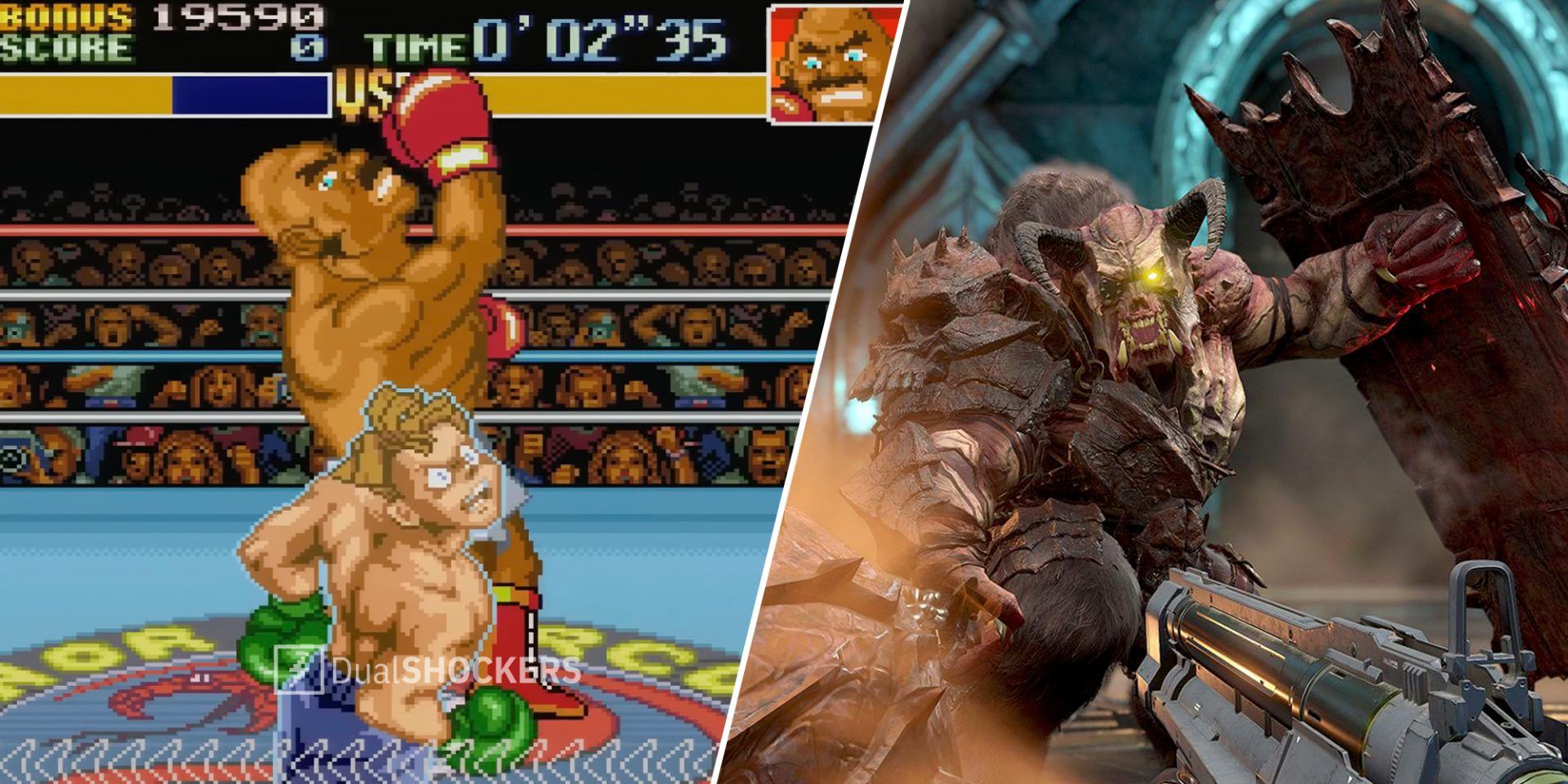 Super Punch-Out!! on left, DOOM Eternal on right