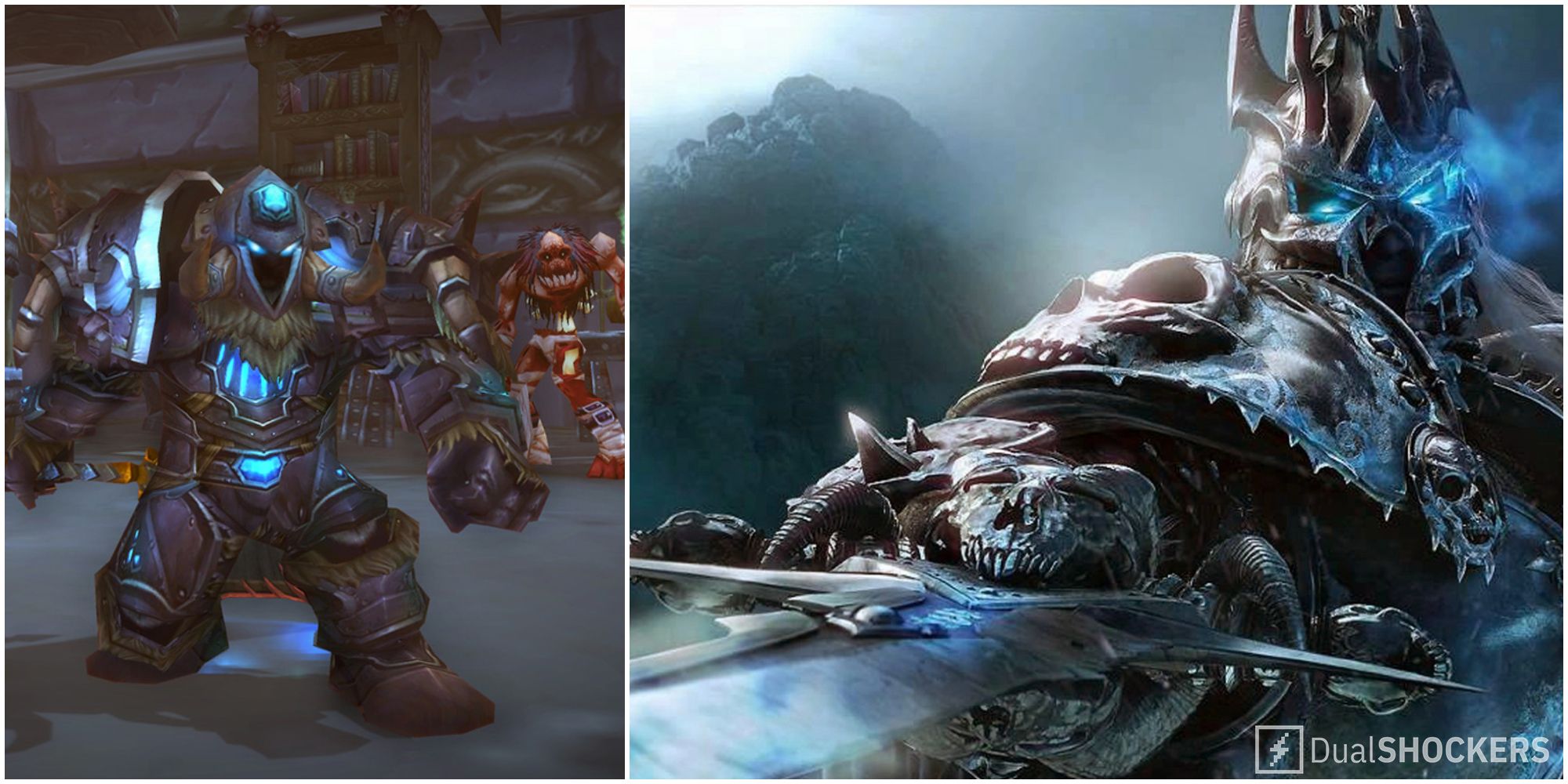 Side-by-side image of the Lich King and a Death Knight