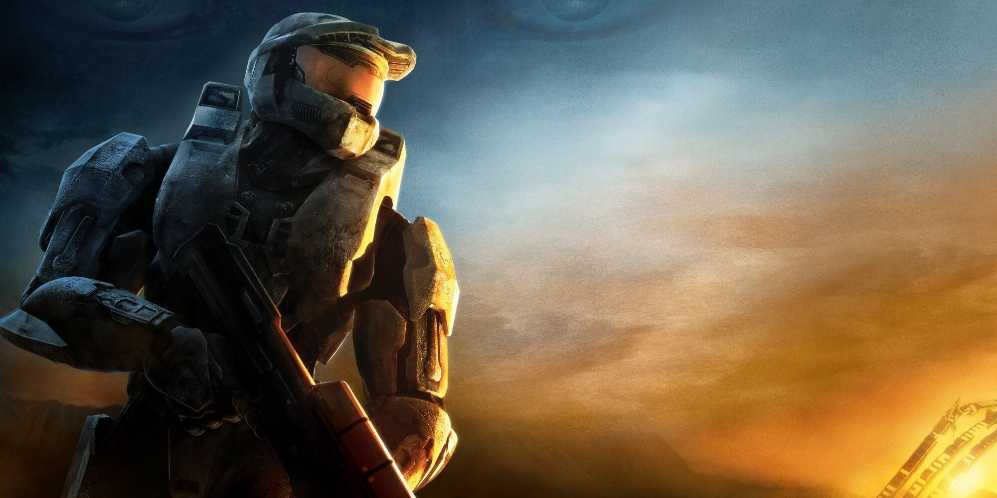 Halo TV Series Master Chief Stares Off in the Distance Well holding A Rifle 