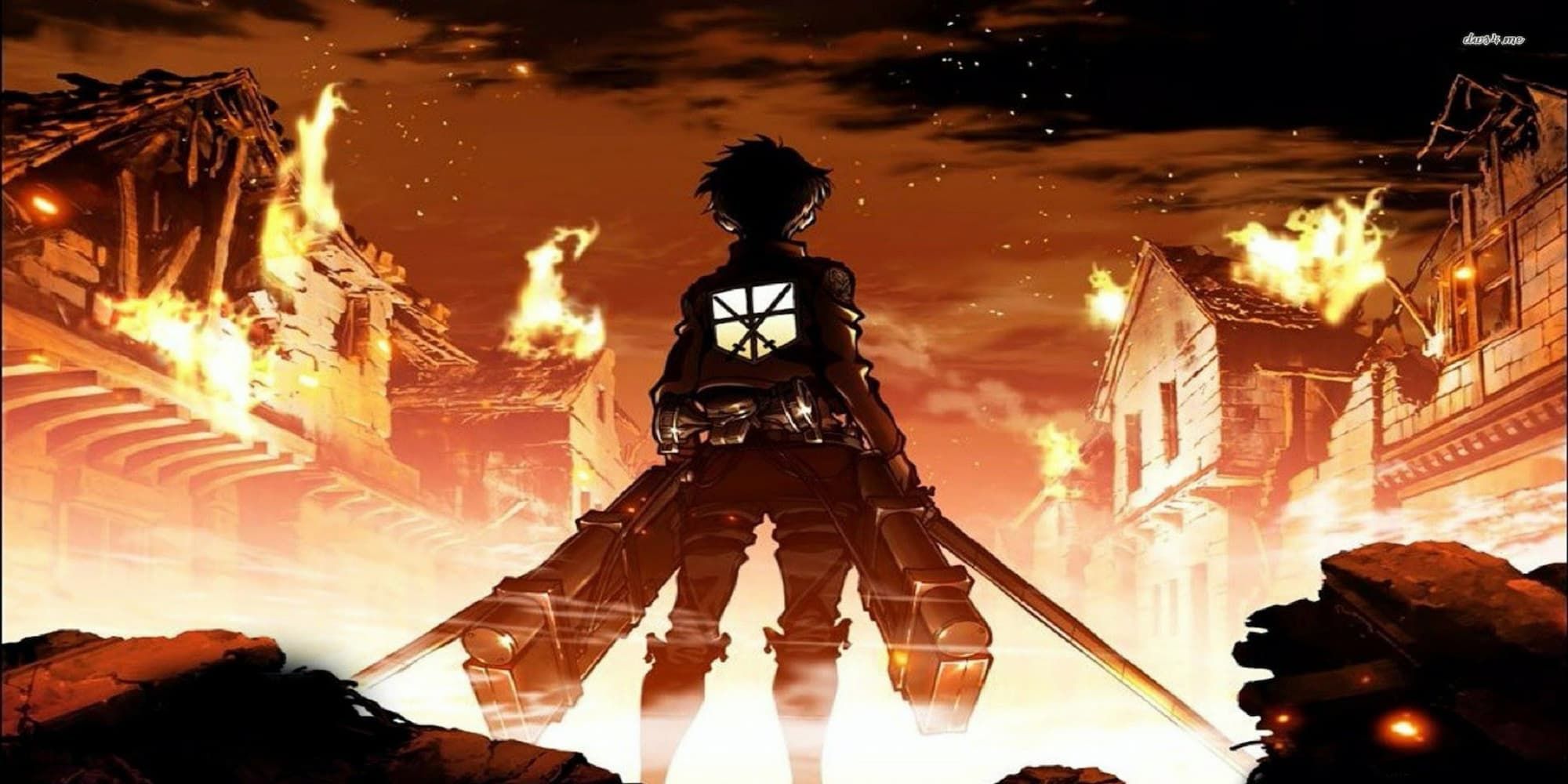 Attack On Titan Eren With City on Fire