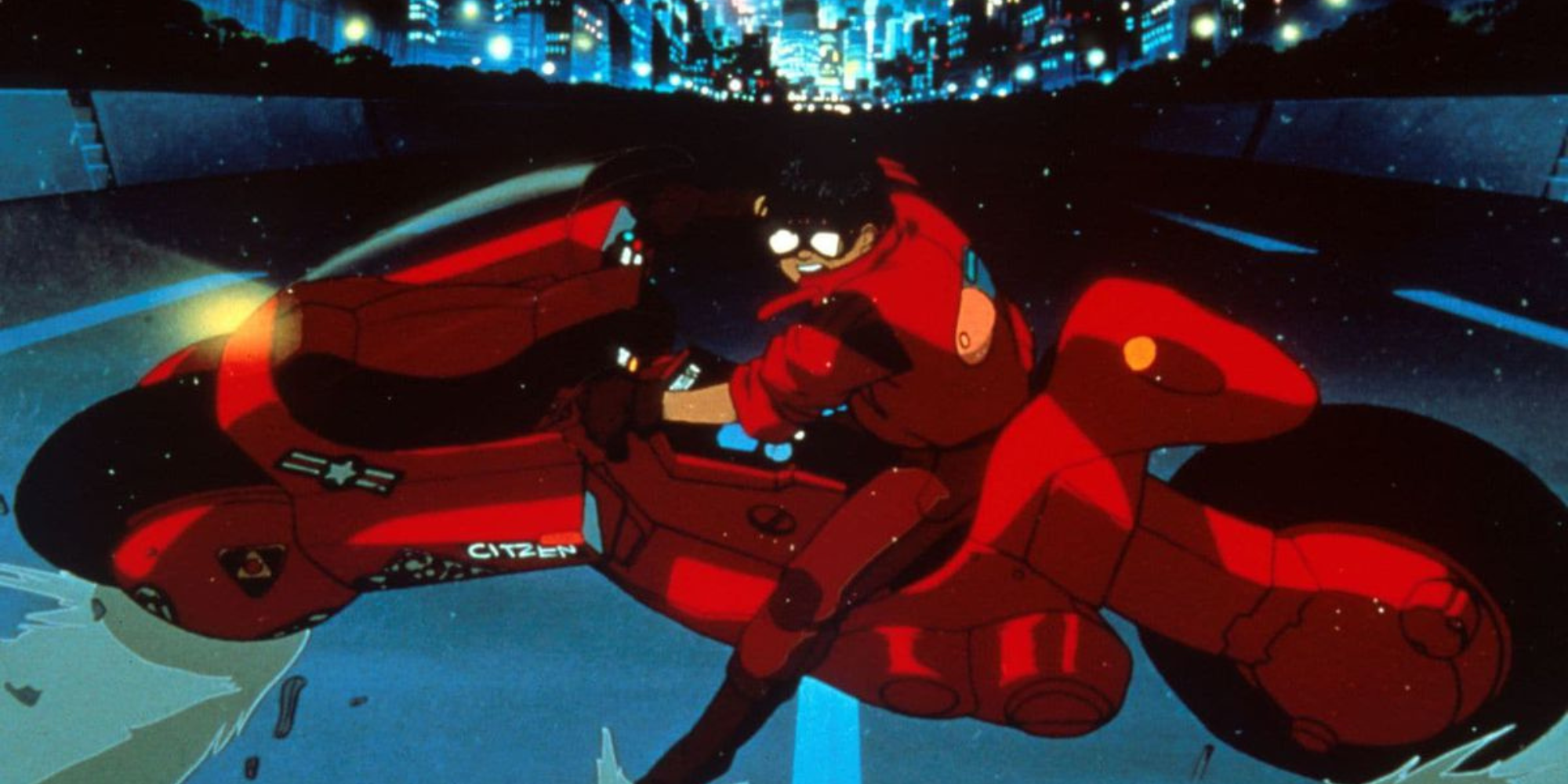 Akira riding his iconic red motorcycle