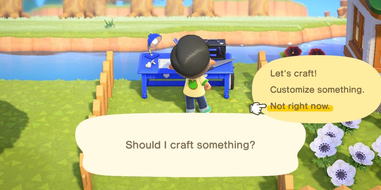 Animal Crossing New Horizons Player Crafting At A Workbench