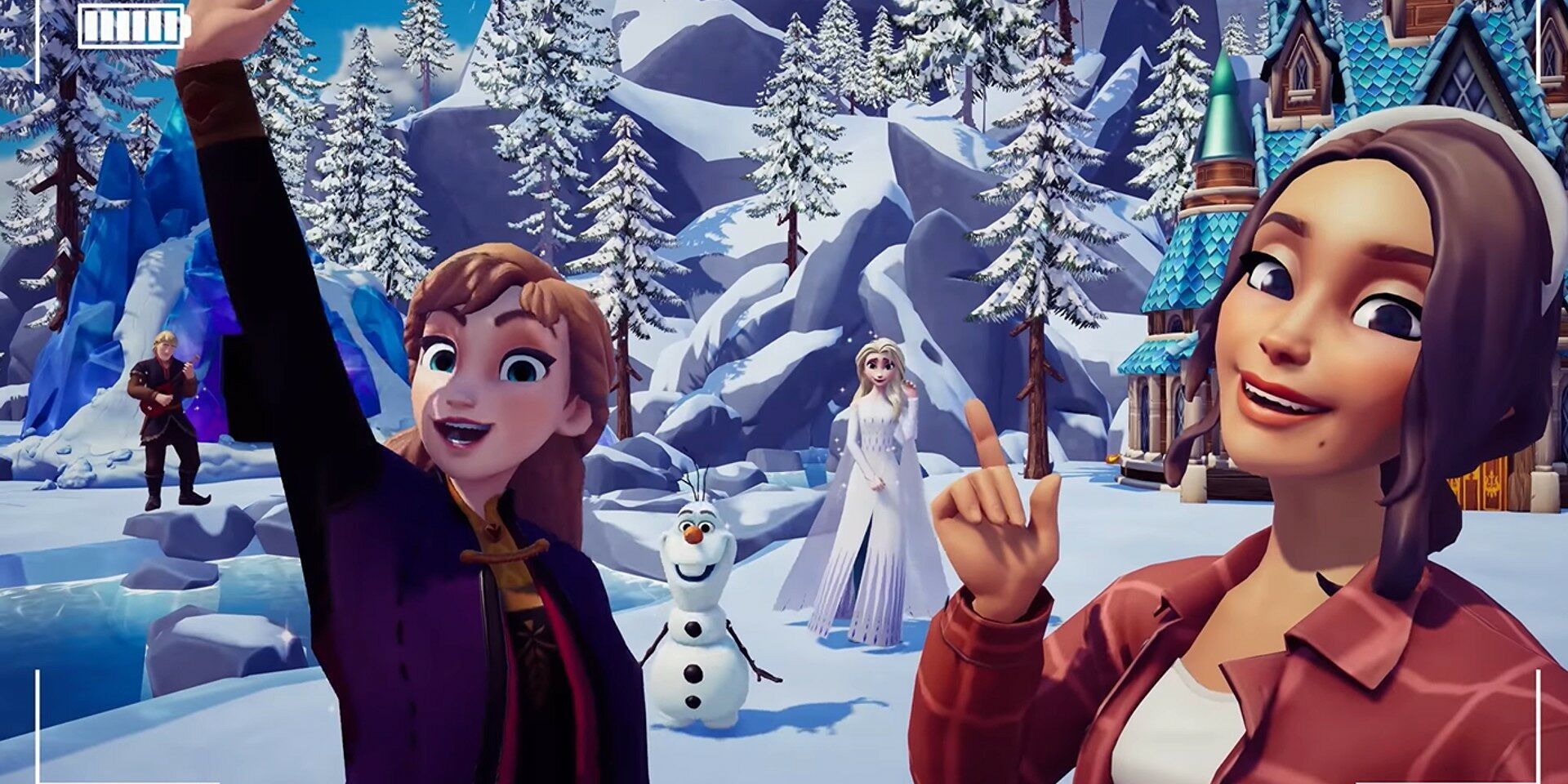 Disney Dreamlight Valley Anna, Elsa, and MC Taking a Selfie