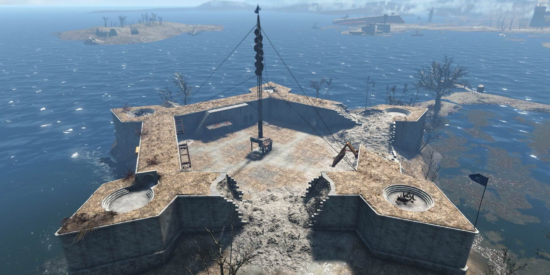 The Castle in Fallout 4; a star-shaped fortress surrounded by water.