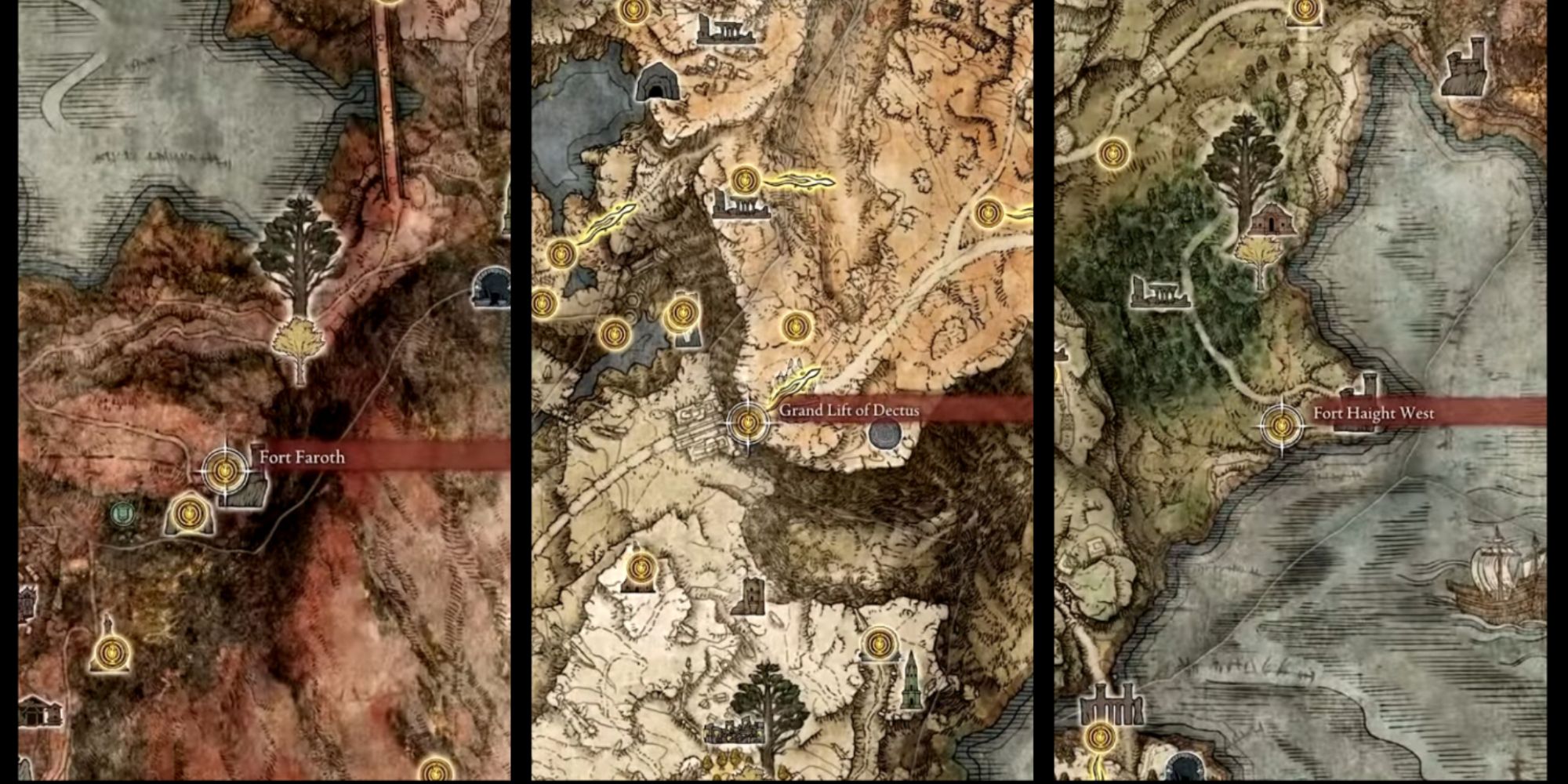 Fort Faroth and Grand Lift Of Dectus And Fort Haight Elden RIng Map Locations