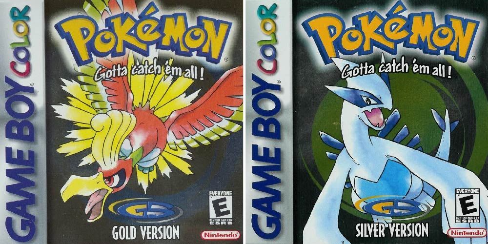 A split image with the cover of Pokemon Gold on the left and Pokemon Silver on the right.