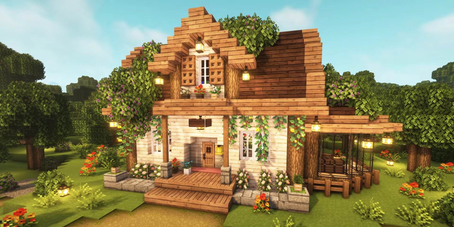A scenic cottage in the countryside in Minecraft.