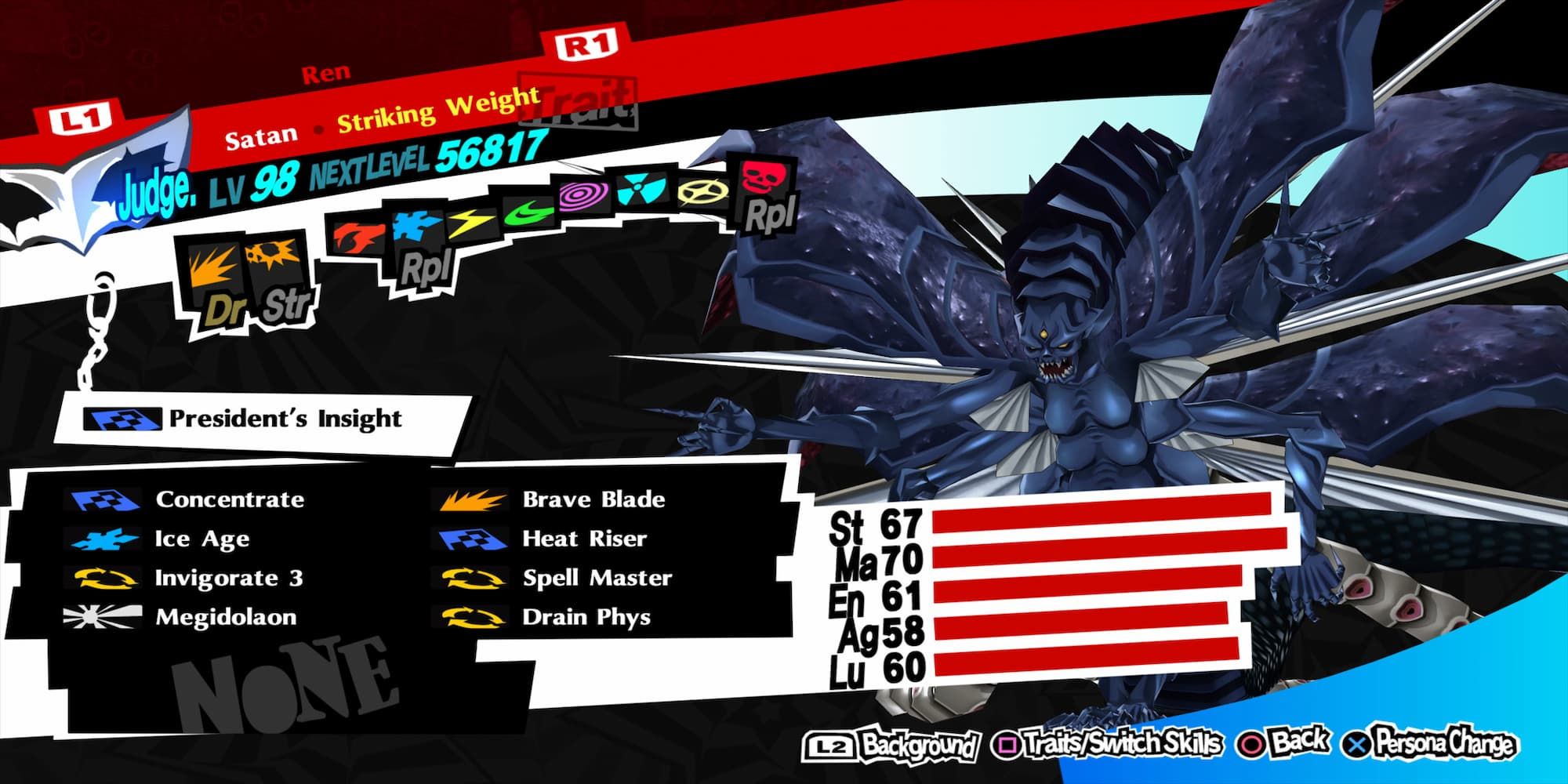 Persona 5 Royal Satan Menu