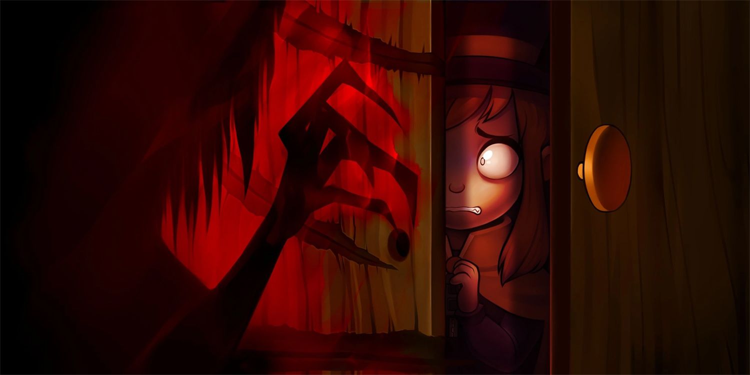 A Hat In Time Hat Kid hiding from Queen Vanessa in Queen Vanessa's Manor. 