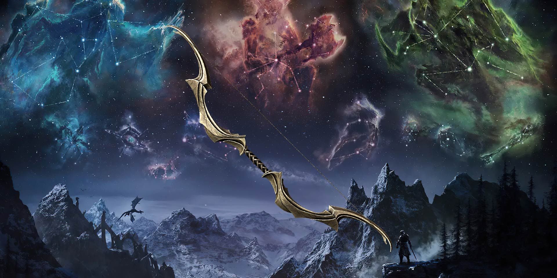 Auriel's Bow among mountains and Elder Scrolls star signs.
