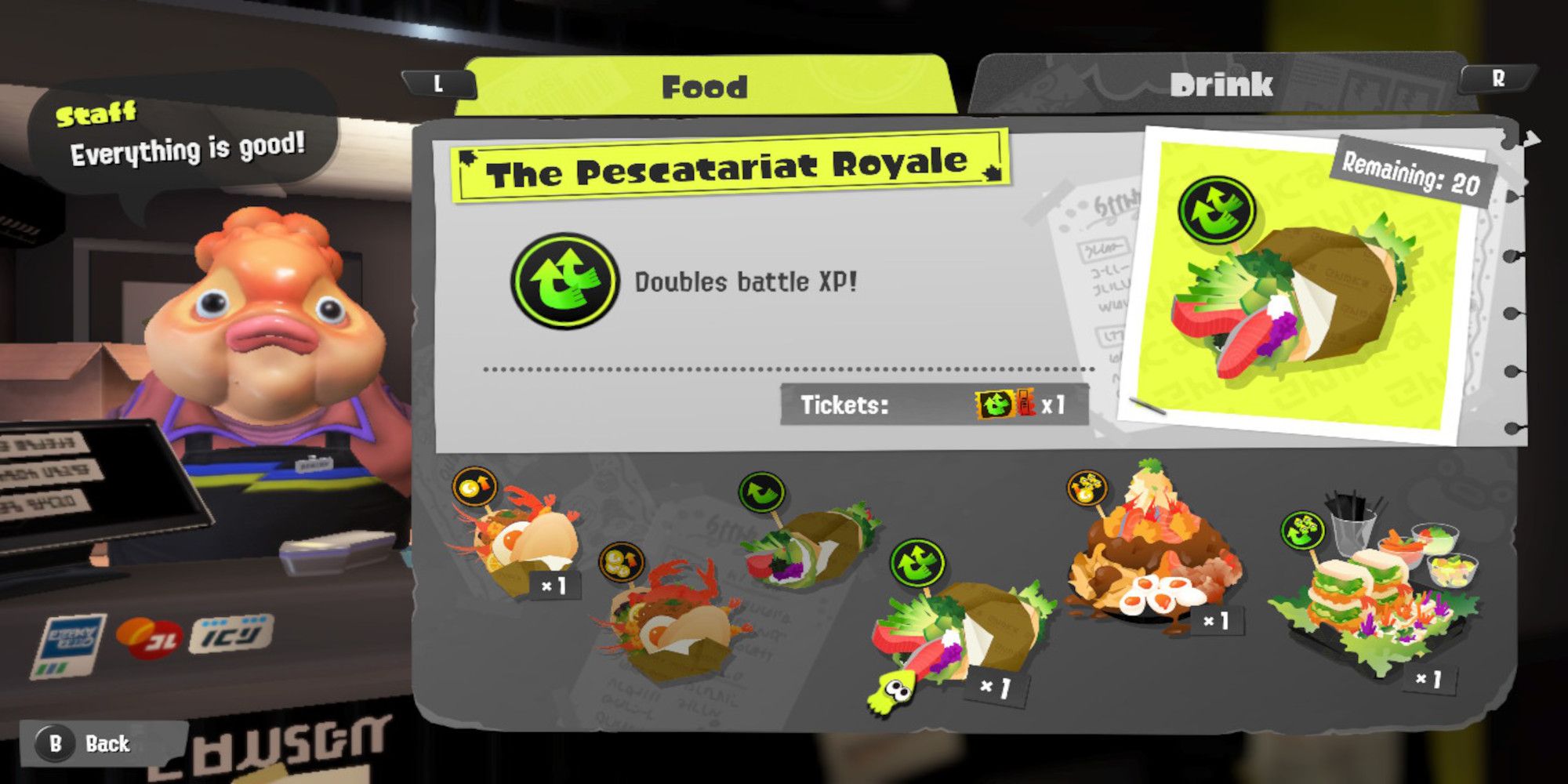 Splatoon 3 food stall featuring the pescatariat royale