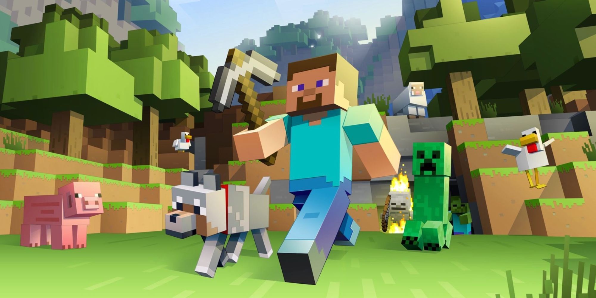 Steve and his pickaxe in Minecraft Java Edition