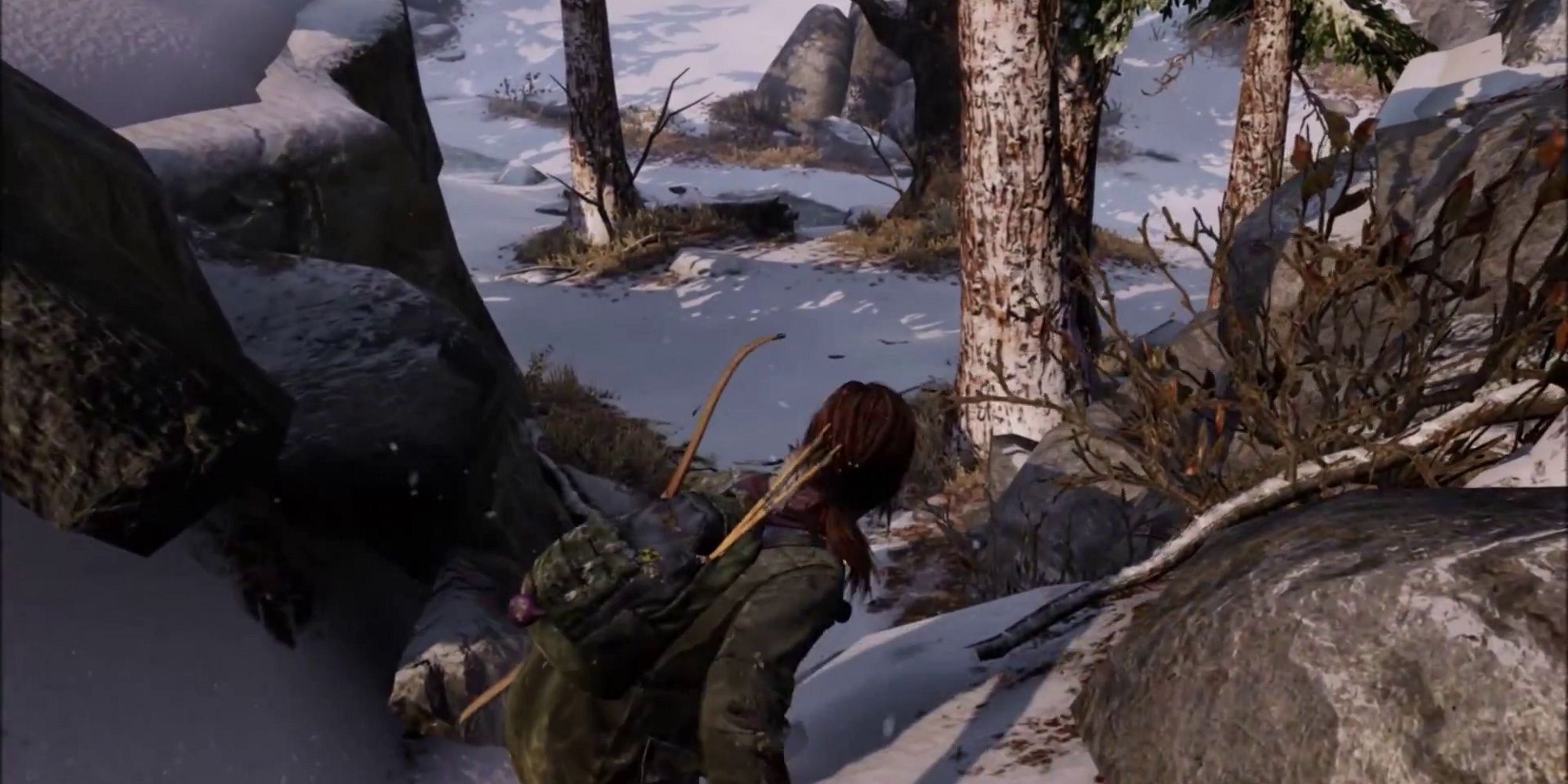 Ellie goes out hunting for a buck but all she finds is a deer (rimshot) in The Last of Us' Winter Chapter