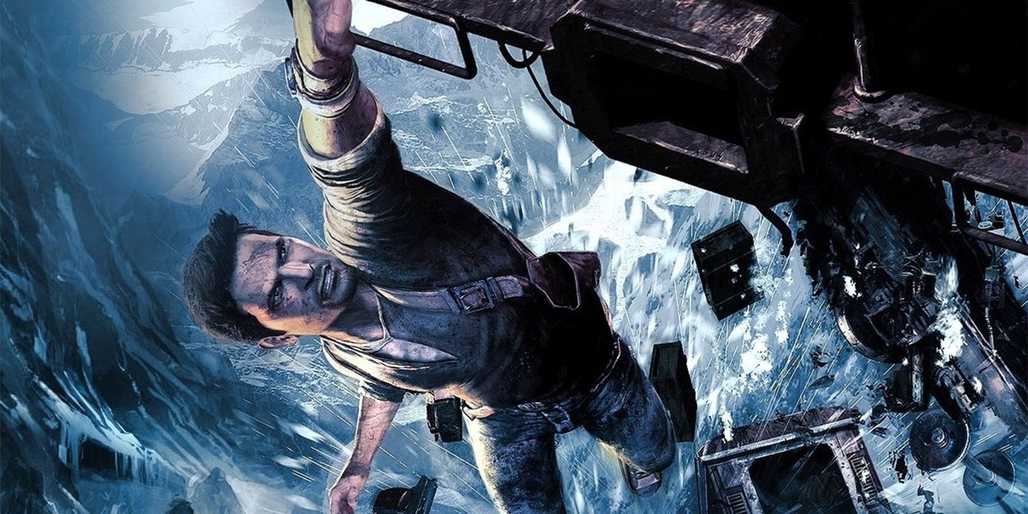 Uncharted 2 Nathan Drake Holding On For Dear Life