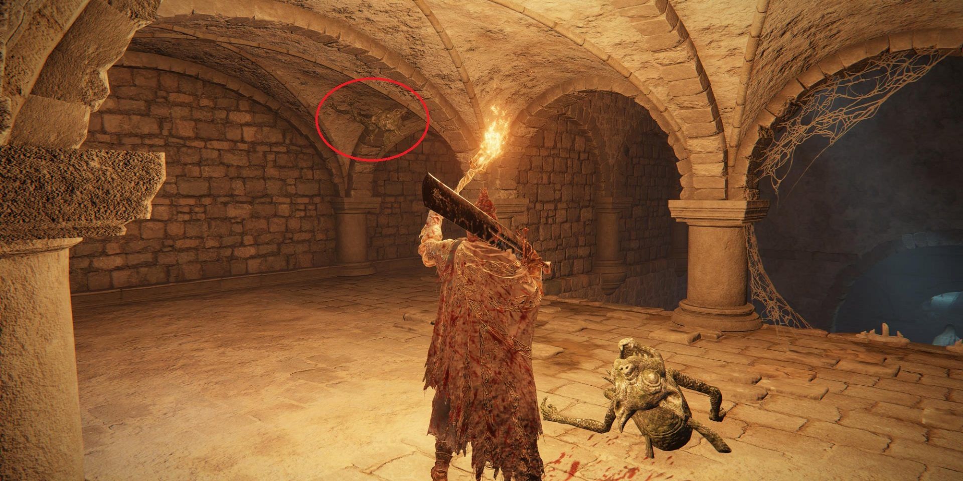 elden ring catacombs hanging imp circled in red