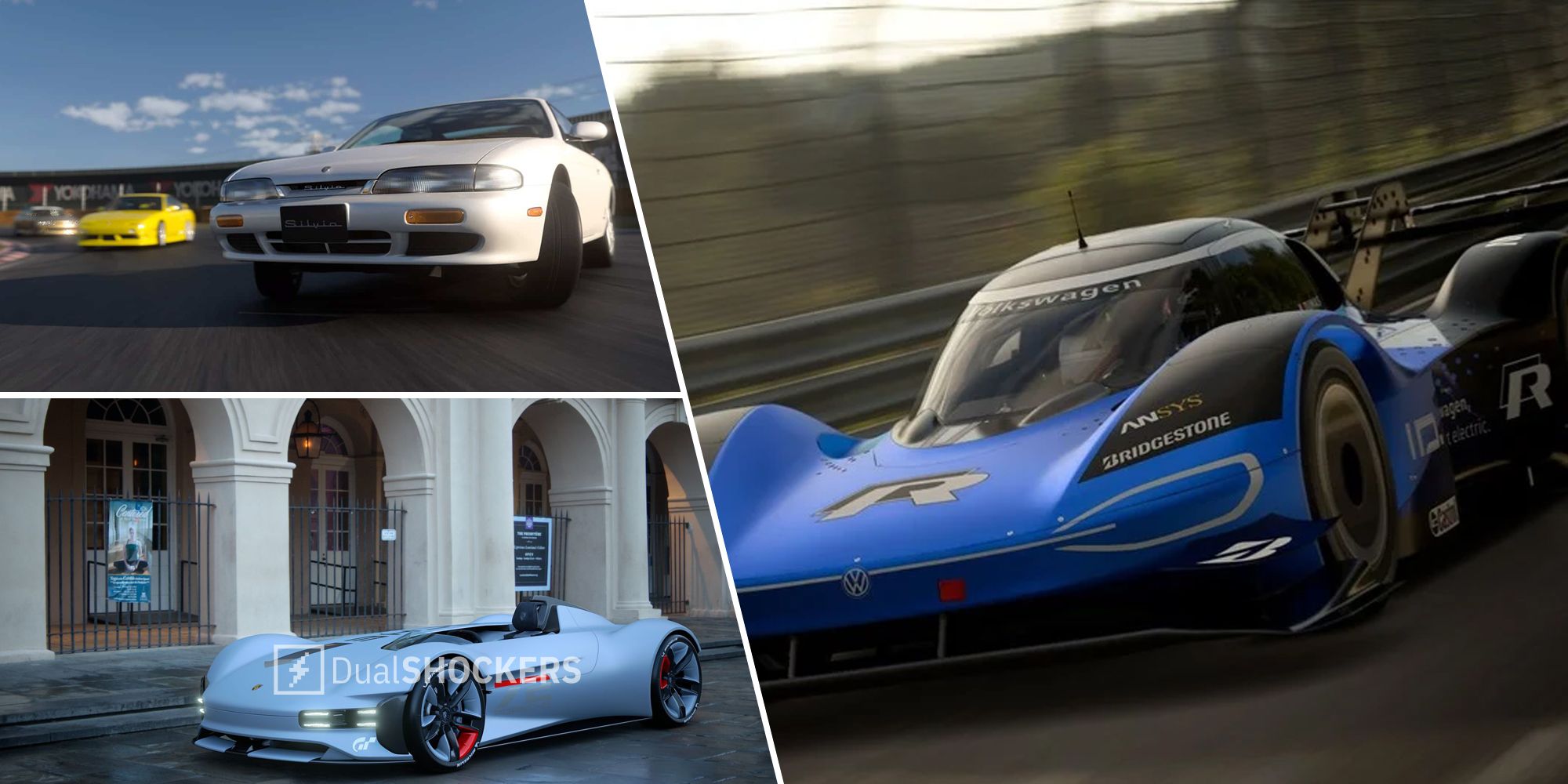 Gran Turismo 7 Porsche Vision GT Spyder, Volkswagen ID.R, and Nissan Silvia K’s Type S