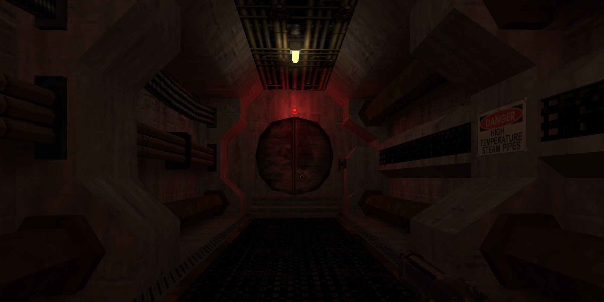 Half Life Blue Shift - An ominous shaft with a sickly red light overhead foretelling of YOUR DOOOOOM