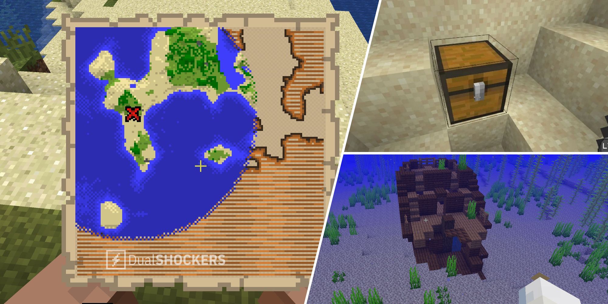 Minecraft Buried Treasure map and underwater shipwreck