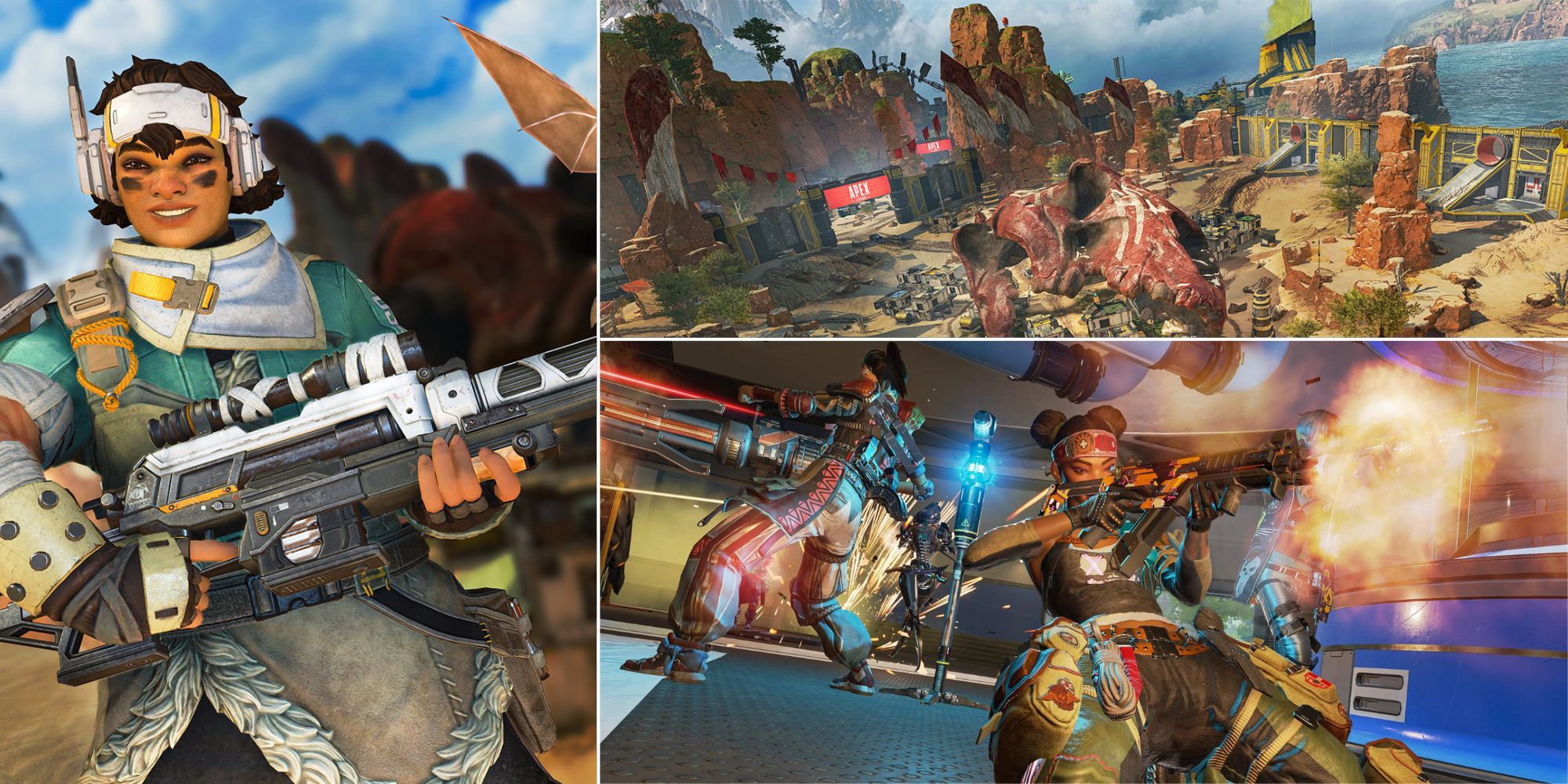 Apex Legends characters and map in multiple panels 
