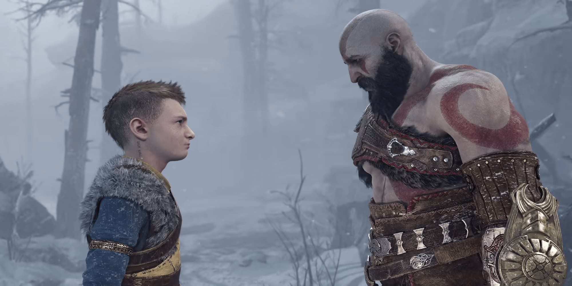 Atreus (left) and Kratos (right) Talking