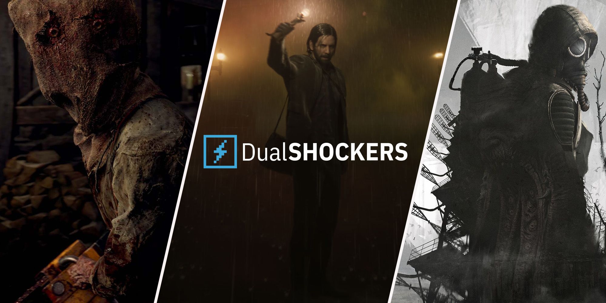 RE4 Remake, Alan Wake 2, and Stalker 2 promo images with DualShockers logo
