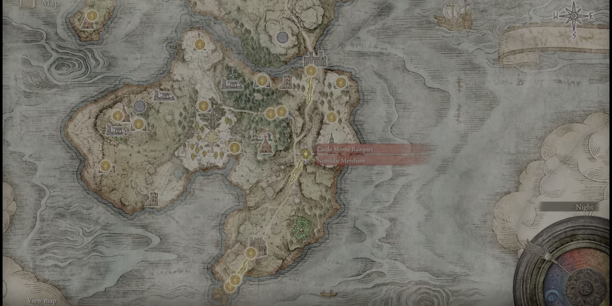 Castle Morne Rampart / Nomadic Merchant Site of Grace on the elden ring map