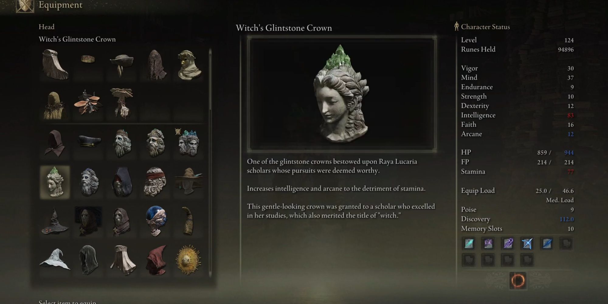 witches glintstone crown in elden ring players inventory