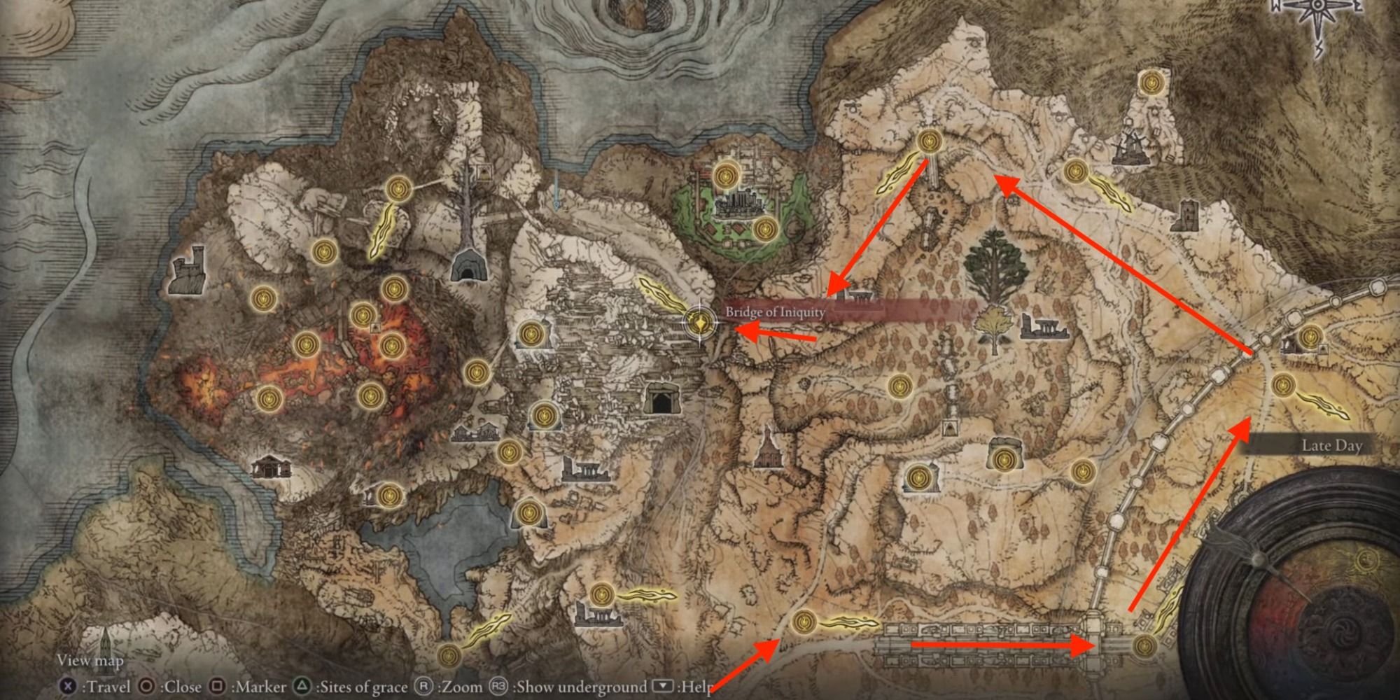 Bridge of Iniquity site of grace on the Elden Ring Map