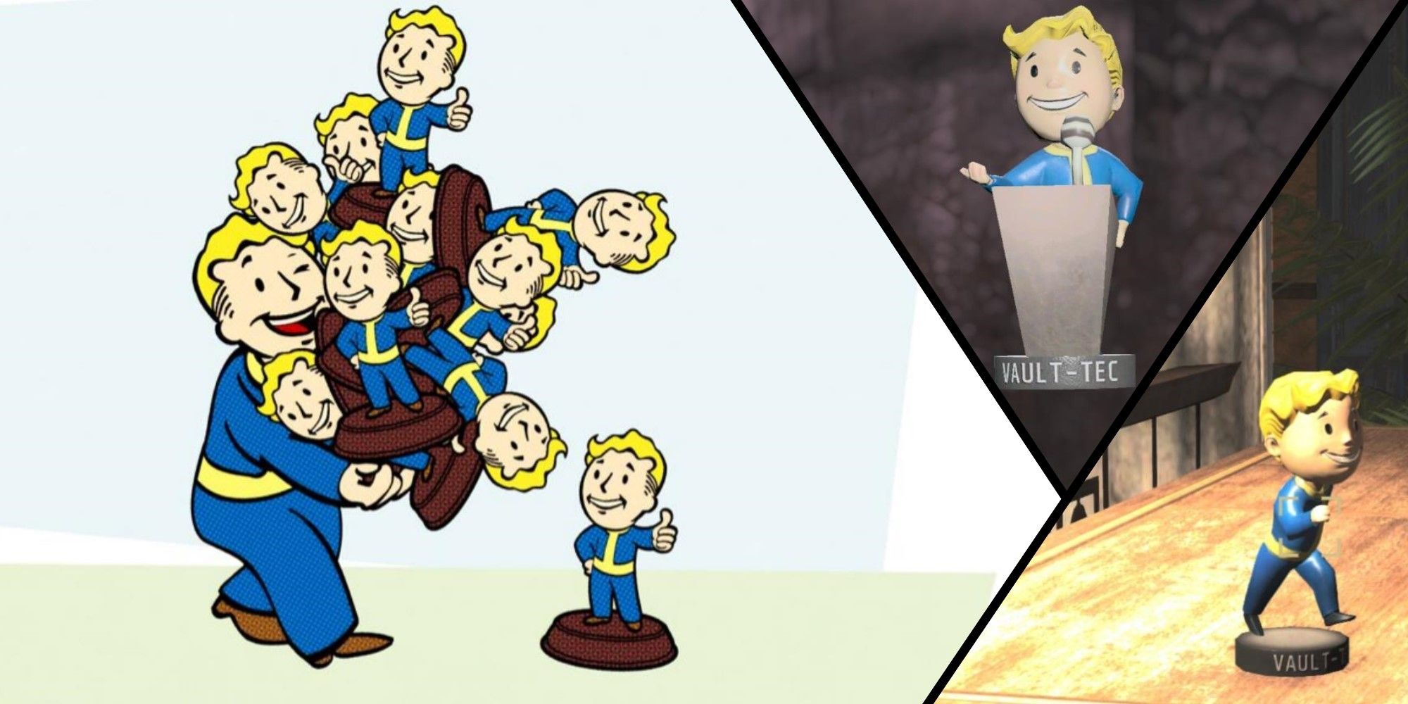 Fallout 76 split image shwag achievement with endurance and leader bobbleheads