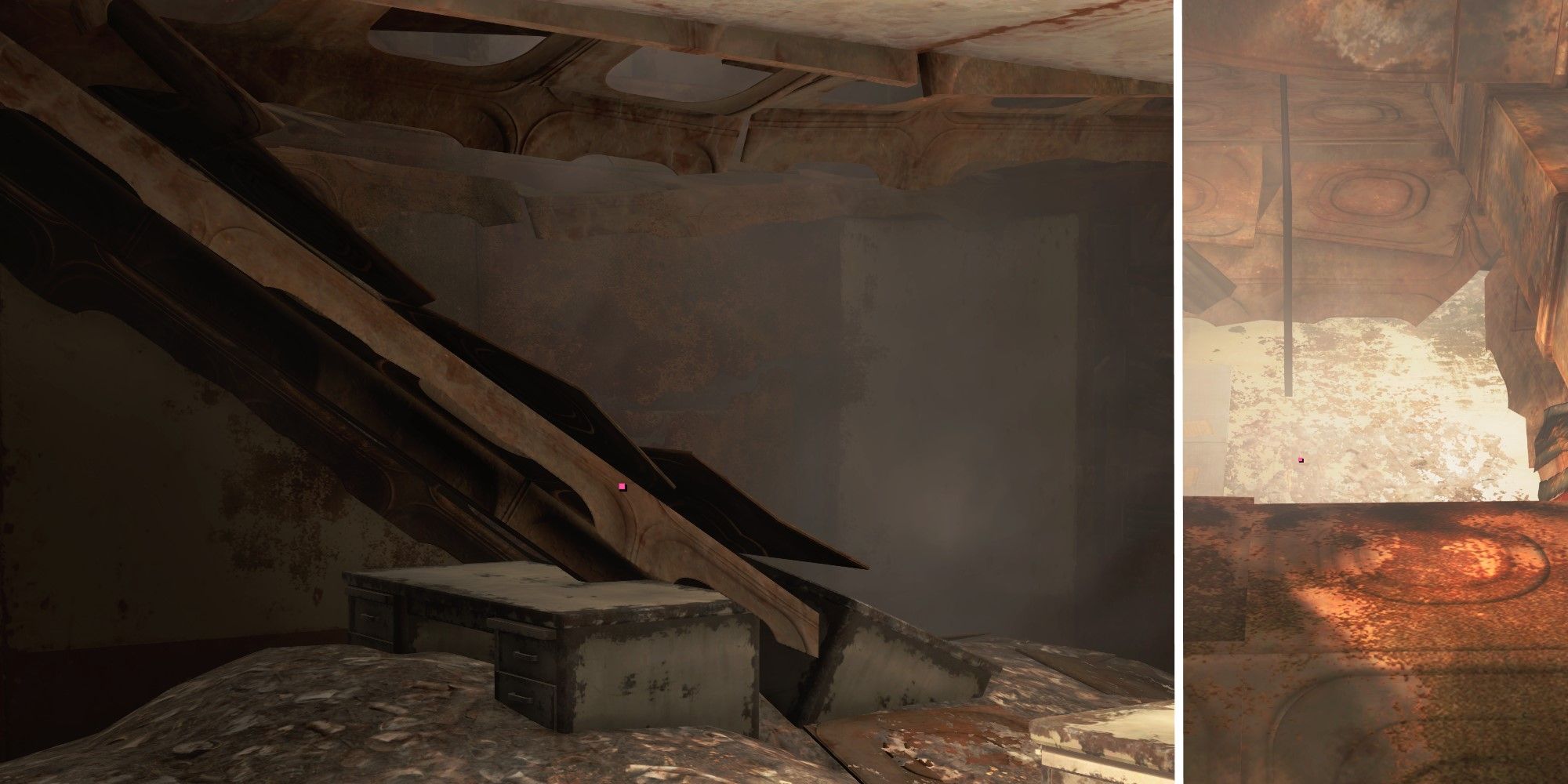 Fallout 4 Cambridge Polymer Labs Screenshot Hole In Roof That Leads To Room