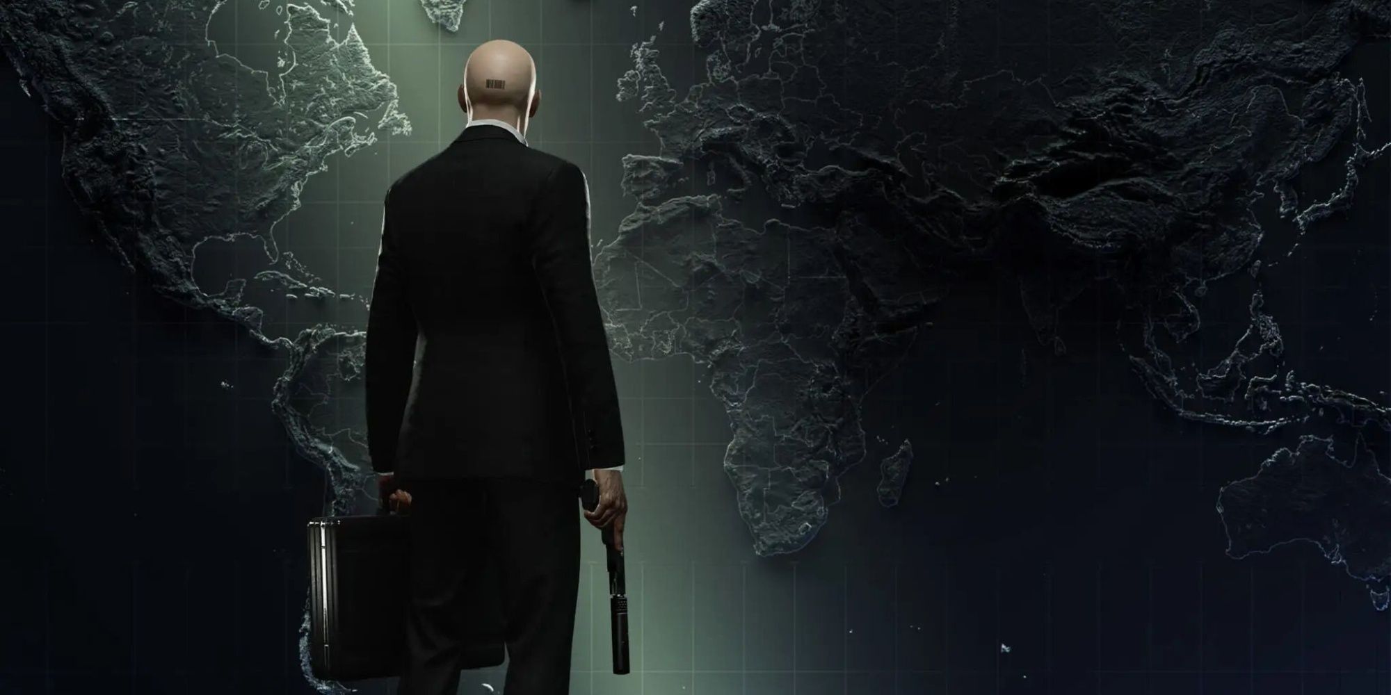 Hitman 3 Agent 47 Standing Before Large Global Map Back To Camera