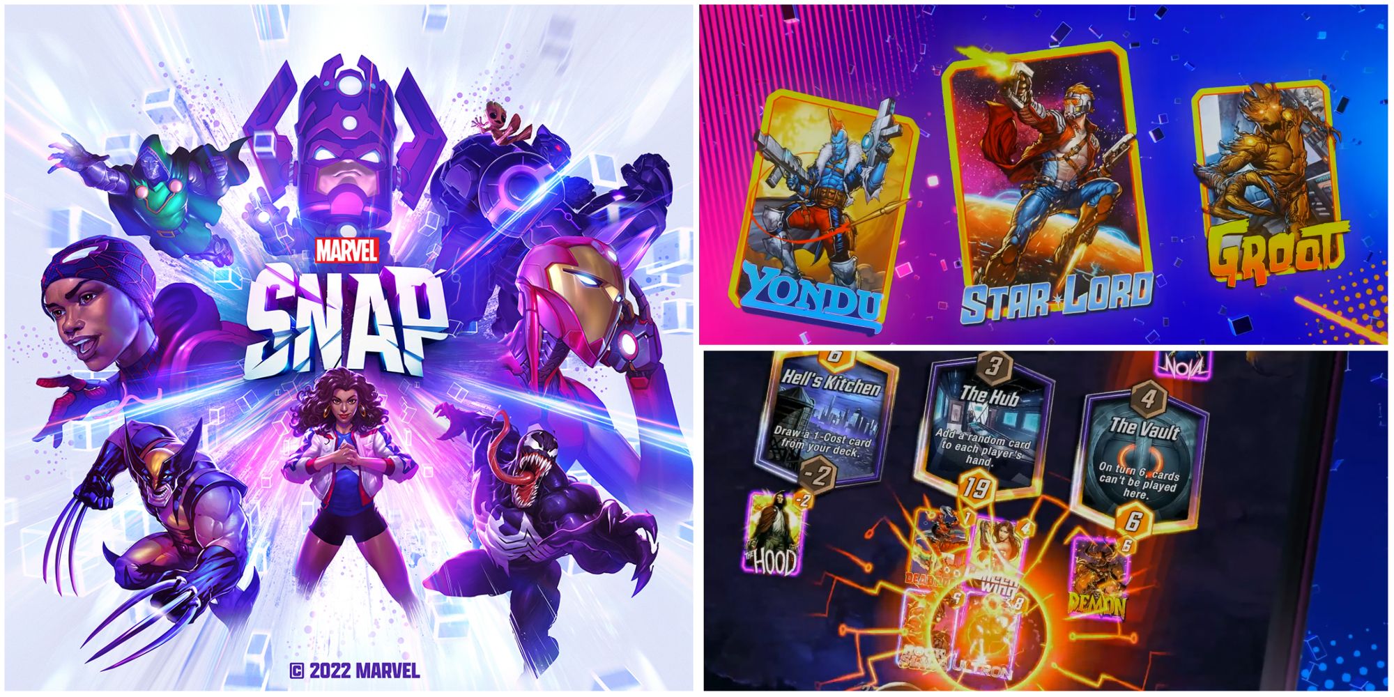 Marvel Snap Logo And Groot Star Lord Yondue Cards And Playing Field