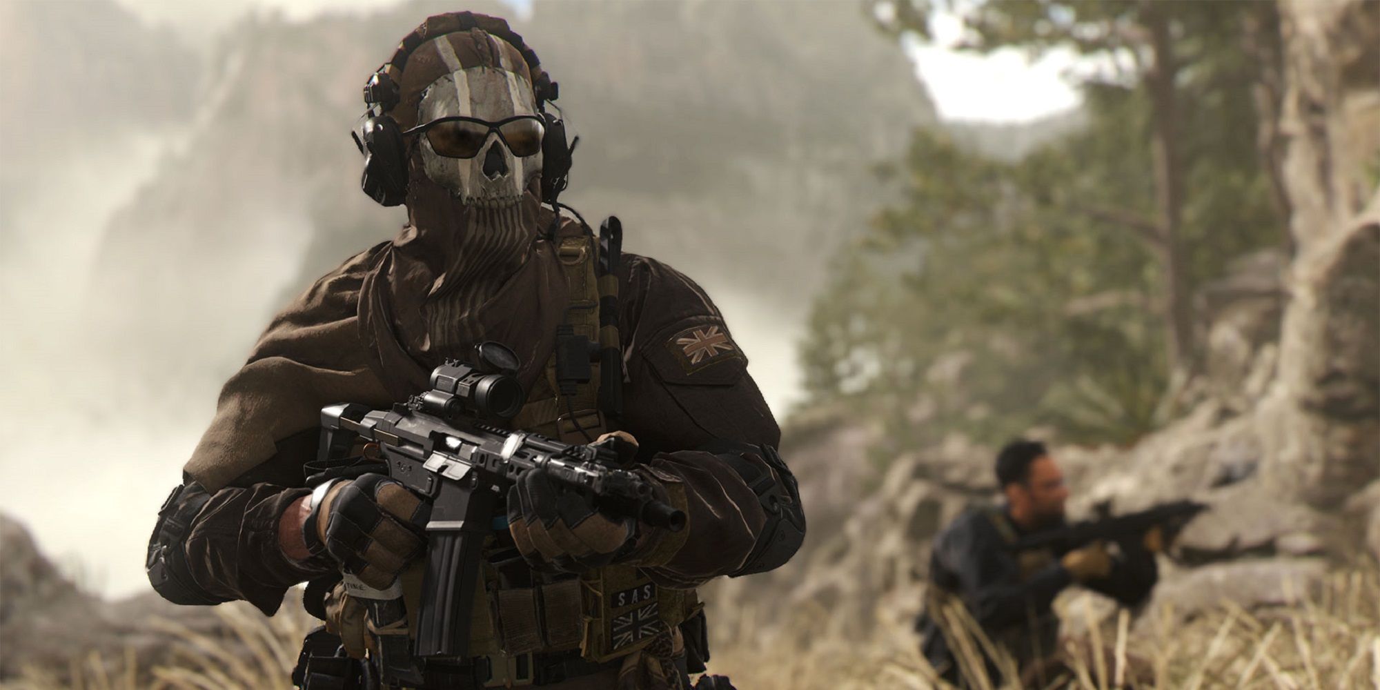 Ghost from Modern Warfare 2 holding a gun in hand