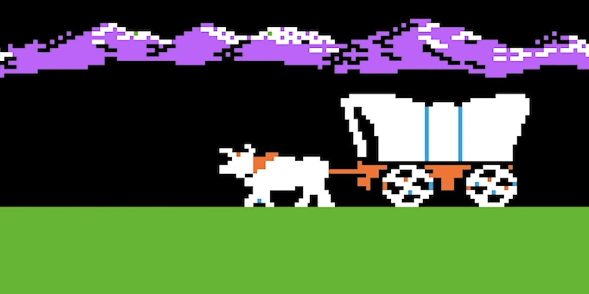 Oregon Trail pixel image of wagon pulled by cattle 