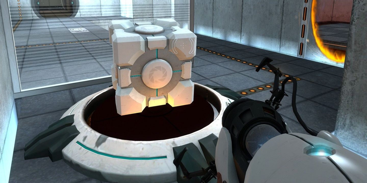 A cube and a Portal button