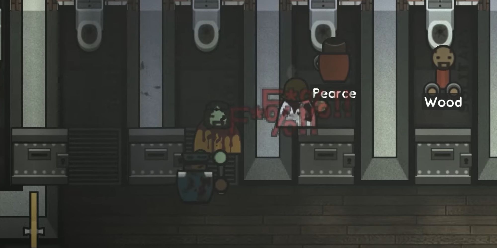 A guard fighting off a zombie in the Undead expansion of Prison Architect