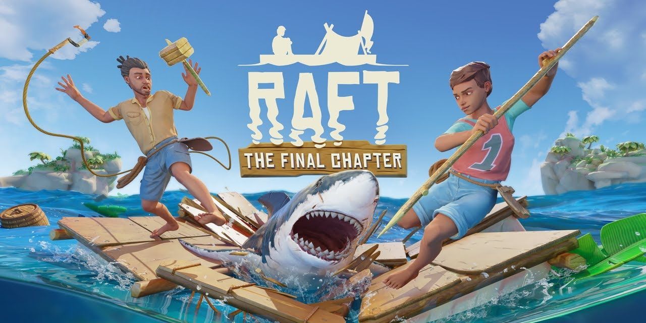 Two characters and shark from Raft